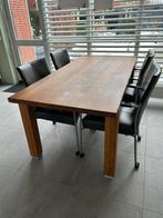 Eethoek: Massief eiken tafel + 4 Bert Plantagie stoelen, Huis en Inrichting, Complete eetkamers, Ophalen, Gebruikt, Modern, 4 tot 6 stoelen