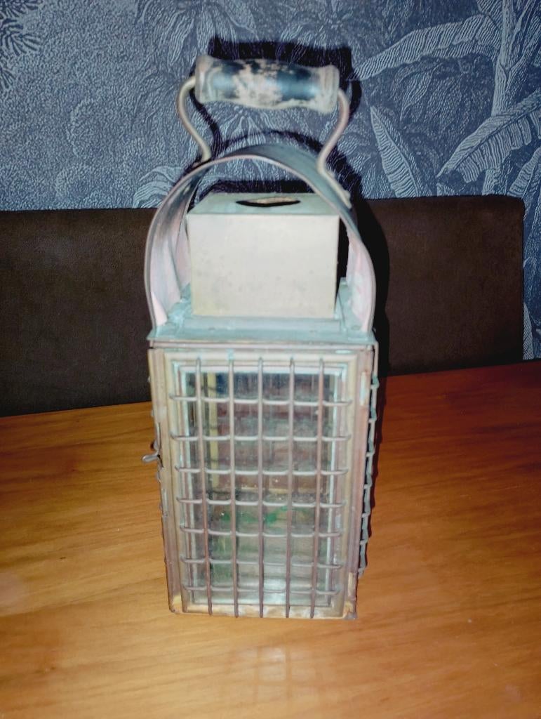 Antieke koperen mijn-scheeps lamp, Antiek en Kunst, Ophalen of Verzenden