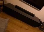 TV meubel zwart met speakerdoek en glazen bovenblad, Ophalen, Gebruikt, Glas, 150 tot 200 cm