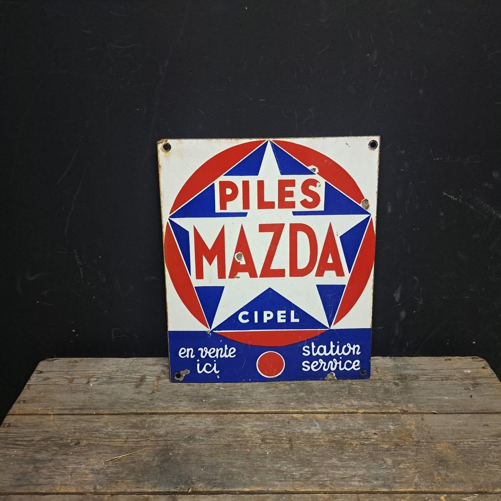 Piles Mazda emaille bord, Verzamelen, Merken en Reclamevoorwerpen, Ophalen of Verzenden, Gebruikt, Reclamebord