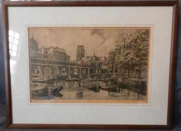 Ets Gezicht op De Kolk Rotterdam Marius Janssen hxb:43x57 cm beschikbaar voor biedingen