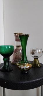 2 Roemer- glazen, waterpijp voet,Venetiaanse vaasje, Antiek en Kunst, Antiek | Glas en Kristal, Ophalen of Verzenden