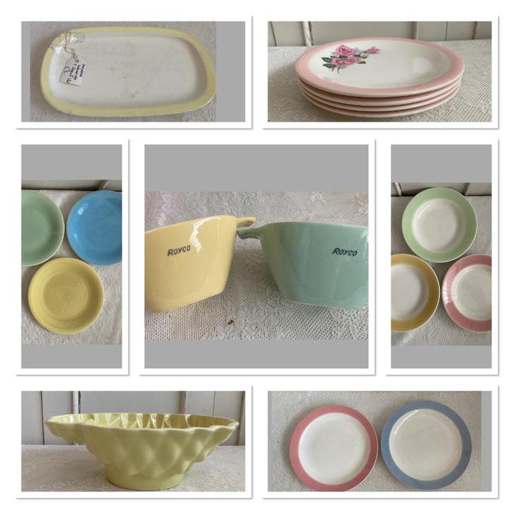 Brocante borden - soepkoppen - schaaltje / pastel, Antiek en Kunst, Antiek | Servies los, Ophalen of Verzenden