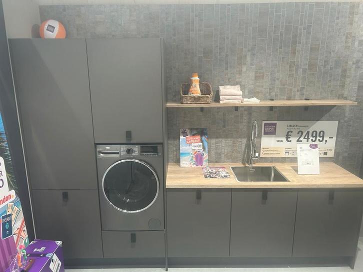 Bijkeuken Lincoln vulkaangrijs, Huis en Inrichting, Keuken | Complete keukens, Zo goed als nieuw, Enkelwandige keuken, Grijs, Kunststof