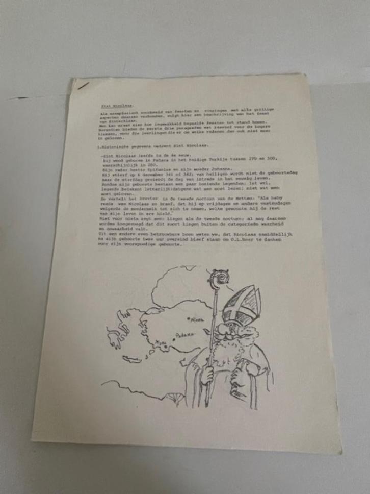 Vintage getypte spreekbeurt met tekeningen Sinterklaas Sint, Diversen, Sinterklaas, Gebruikt, Ophalen