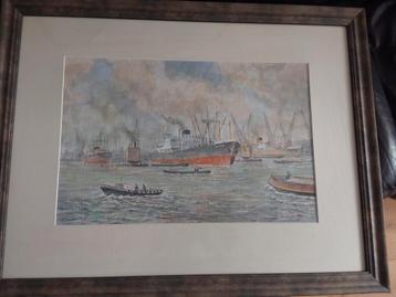 Aquarel, Havengezicht, Hendrik Leendert Starre.  beschikbaar voor biedingen