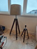 Set Walnoot Staande Lampen - Hoogte Verstelbaar, Huis en Inrichting, Lampen | Vloerlampen, Gebruikt, Metaal, Ophalen of Verzenden