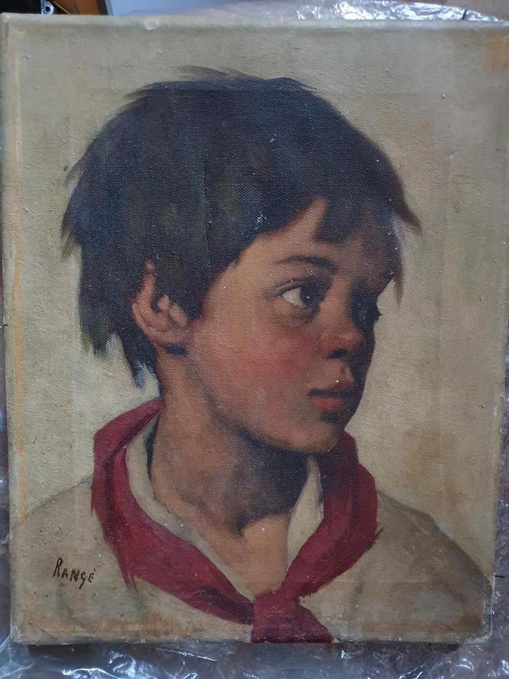 Oude Schilderij - Portret van Jongen door Range, Antiek en Kunst, Kunst | Schilderijen | Klassiek, Ophalen of Verzenden