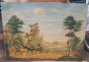 Antiek Schilderij - Landschap met Figuren  18e - 19e eeuws beschikbaar voor biedingen