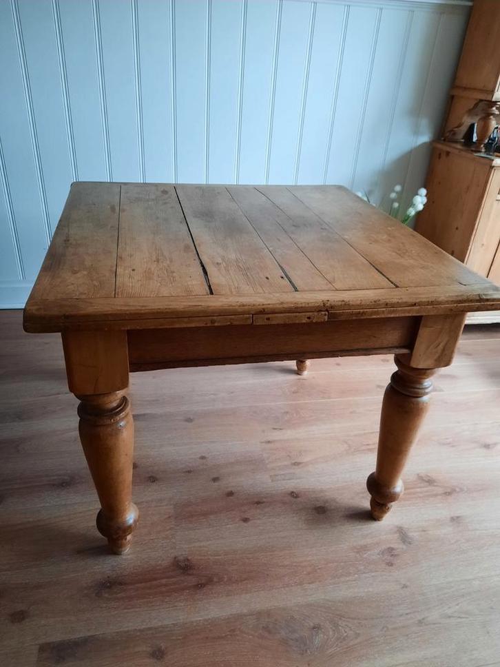 Antieke Grenen Eettafel - Geloogd, Huis en Inrichting, Tafels | Eettafels, Gebruikt, 50 tot 100 cm, Rechthoekig, Grenenhout, Ophalen
