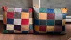 2 sierkussen van stukjes leer en suede, Ophalen of Verzenden, Zo goed als nieuw, Bruin, Vierkant