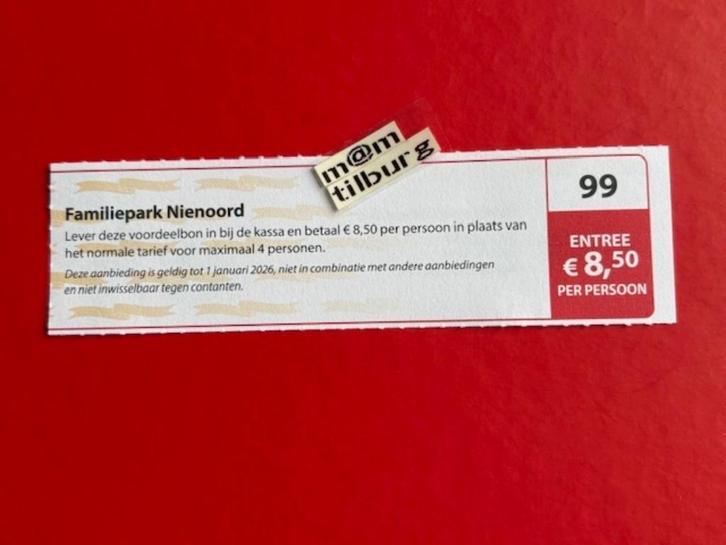 Bon 99 Familiepark Nienoord entree €8,50 p.p., Tickets en Kaartjes, Kortingen en Cadeaubonnen, Drie personen of meer, Overige typen
