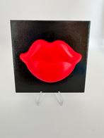 Decoratietegeltje lippen 10x10cm metallic zwart/rood, Verzenden, Nieuw