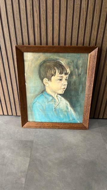 Prachtig vintage portretschilderij van een jongen beschikbaar voor biedingen