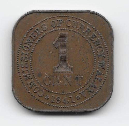 Malaya 1 cent 1941 KM# 2, Postzegels en Munten, Munten | Azië, Losse munt, Zuidoost-Azië, Verzenden