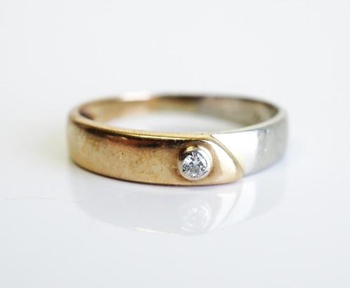 Italiaanse gouden ring met diamant, Sieraden, Tassen en Uiterlijk, Ringen, Zo goed als nieuw, Dame, 17 tot 18, Goud, Goud, Met edelsteen