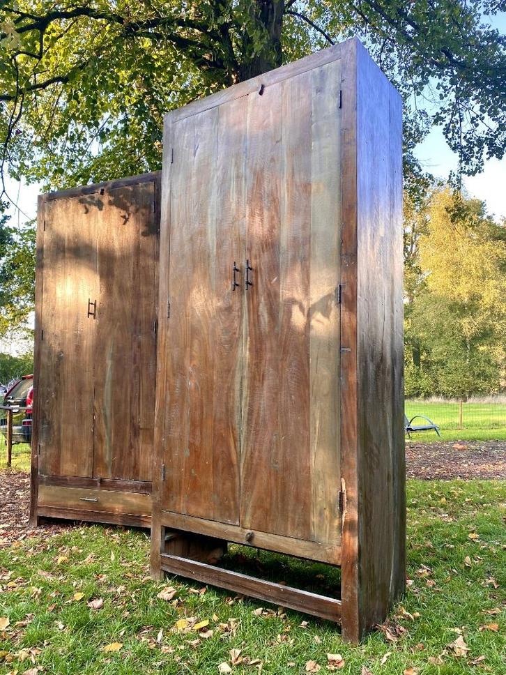 2 grote massief houten kasten Indiaas hout, groen/bruin hout, Antiek en Kunst, Antiek | Meubels | Kasten, Ophalen