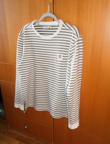 Fijne gestreepte sweater mt L Anti Blue beige/ecru i.g.s. beschikbaar voor biedingen