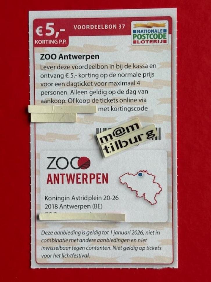 Voordeelbon 37 ZOO Antwerpen €5,- korting p.p., Tickets en Kaartjes, Recreatie | Dierentuinen, Drie personen of meer, Kortingskaart