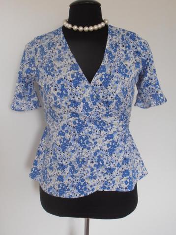 NIEUWE Pigalle - prachtige blauwe print overslag blouse 40 beschikbaar voor biedingen