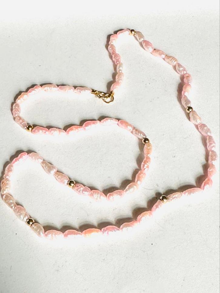 Roze zoetwaterparel ketting 14 kt slotje, Sieraden, Tassen en Uiterlijk, Kettingen, Zo goed als nieuw, Overige materialen, Roze