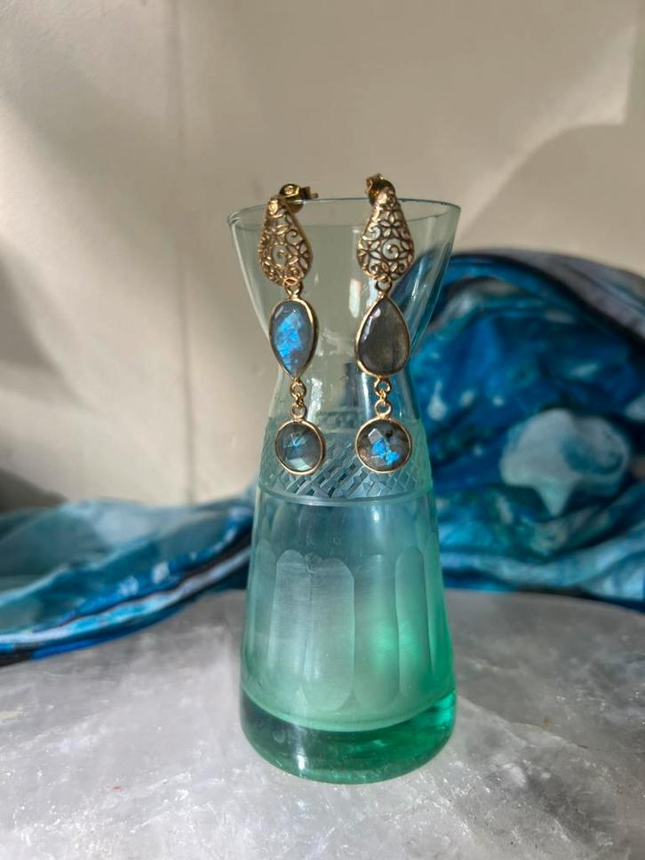 Labradoriet geluk beschermt aura straling uniek eyecatcher, Sieraden, Tassen en Uiterlijk, Oorbellen, Nieuw, Zilver, Blauw, Met edelsteen