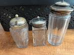 3x antiek mosterd potjes. Antiek glazen potjes., Ophalen of Verzenden