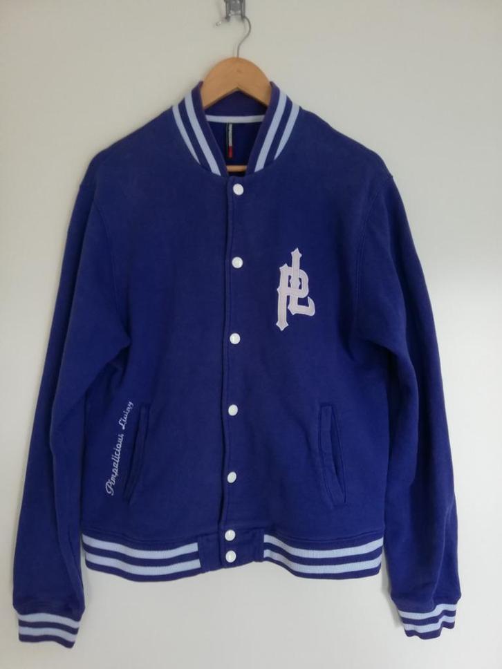 Pimpalicious Living baseball sweater jack, Kleding | Heren, Truien en Vesten, Gedragen, Maat 48/50 (M), Blauw, Ophalen of Verzenden