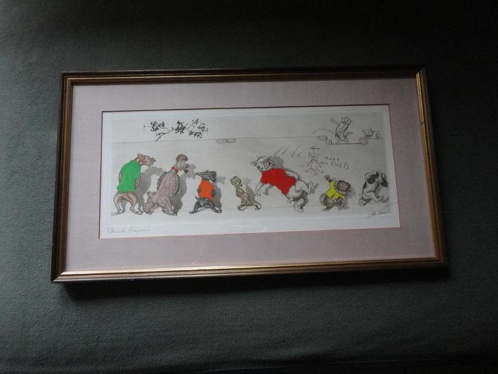 Ets. Boris O Klein. Honden Toilet., Antiek en Kunst, Kunst | Etsen en Gravures, Ophalen