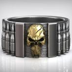 Zilveren skull ring met kogelriem - 925 zilver, Beyondthepaintingstudio@gmail.com, Nieuw, Dame of Heer, Zilver