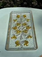 Kristallen Cakeschaal met Goudgele Accenten Vintage Stijl, Antiek en Kunst, Antiek | Glas en Kristal, Ophalen of Verzenden