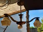 Art deco hanglamp. glas, messing & eikenhout, Huis en Inrichting, Lampen | Hanglampen, Ophalen of Verzenden, Zo goed als nieuw