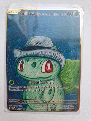 Bulbasaur Van Gogh Promo Metalen Kaart Pokemon Grey Felt Hat beschikbaar voor biedingen