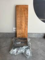 LABEL51: Robuust houten wandplank met grijze ophanggrepen, Ophalen of Verzenden, Zo goed als nieuw