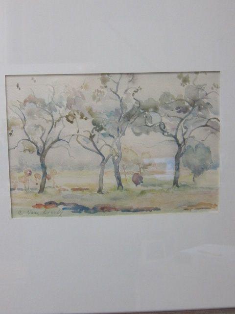 Aquarel - Boomgaard -, A van Lierop, Antiek en Kunst, Kunst | Overige Kunst