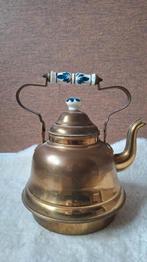 Antieke koperen theepot met delfsblauw, Ophalen of Verzenden