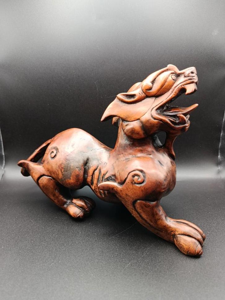 Vintage Chinees Pixiu Houten Beeld/Sculptuur, Antiek en Kunst, Kunst | Beelden en Houtsnijwerken, Ophalen of Verzenden