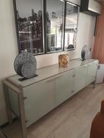 Dressoir Matglas met grijs stalen frame 240x50x87 cm, Ophalen, Gebruikt, 25 tot 50 cm, 200 cm of meer