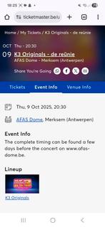 K3 9 oktober 20.30 conce4 Merksem- België, Tickets en Kaartjes, Evenementen en Festivals, Eén persoon