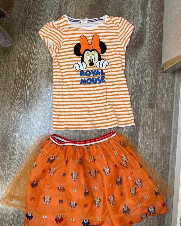 Oranje Minnie Mouse set Koningsdag voetbal EK WK, Kinderen en Baby's, Kinderkleding | Maat 134, Gebruikt, Meisje, Ophalen