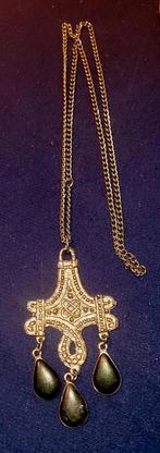 Gave ketting ethnische hanger met 3 zwarte druppels,MOET WEG, Verzenden, Zo goed als nieuw, Zilver, Overige materialen