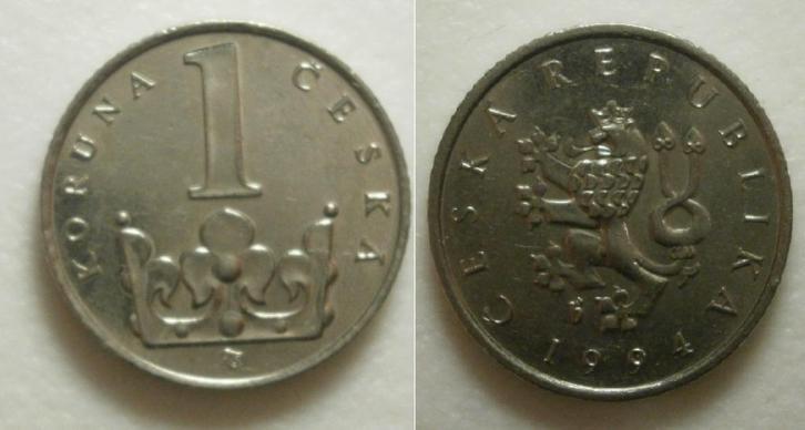PD31286 Tsjechië 1 Korun 1994, Postzegels en Munten, Munten | Europa | Niet-Euromunten, Losse munt, Overige landen, Ophalen of Verzenden