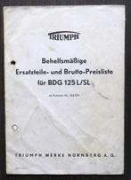 TWN BDG 125 L/SL Ersatzteile- und Preisliste 1954, Motoren, Verzenden, Overige merken