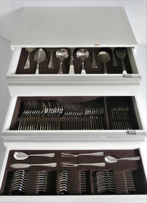 Verzilverd bestek Haags Lofje 9-pers. /105 delig in cassette, Huis en Inrichting, Keuken | Bestek, Zo goed als nieuw, Bestekset