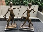 2 x bronzen beelden Diana godin v jacht  greyhound e 1 hinde, Ophalen of Verzenden