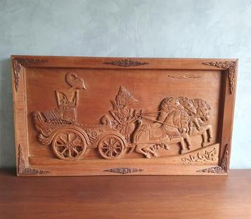 Houten 116cm groot vintage wandpaneel uit Indonesië beschikbaar voor biedingen