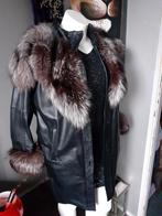 Prachtige Italiaanse zwart lederen bontjas+echt zilvervos L, Ophalen of Verzenden, Zo goed als nieuw, Maat 42/44 (L), Zwart
