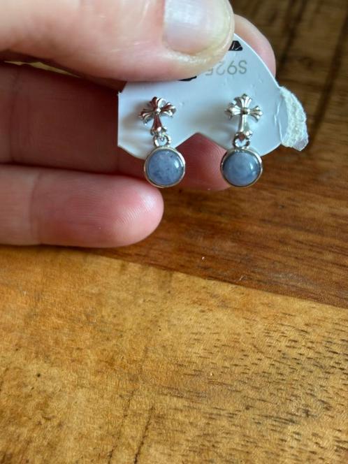 Echte zilveren oorbellen met edelstenen Amathist en labrador, Sieraden, Tassen en Uiterlijk, Oorbellen, Nieuw, Zilver, Ophalen of Verzenden