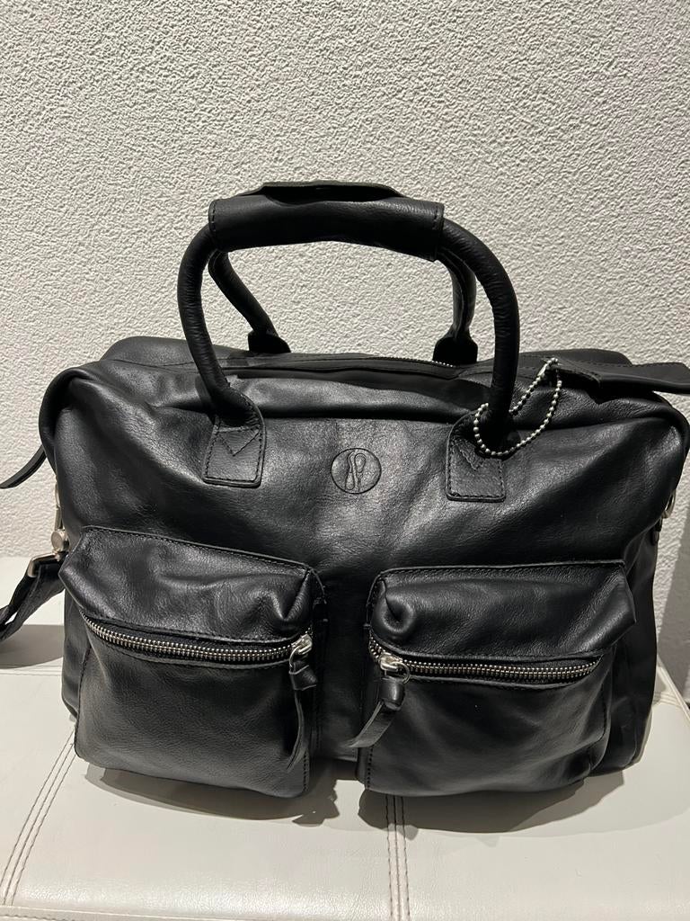 Full Grain black leather bag, groot, reis-/werktas, 40 tot 60 cm, 20 tot 30 cm, Verzenden, Zwart