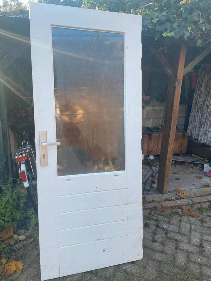 Hardhouten Buitendeur met Thermopane Glas, Doe-het-zelf en Verbouw, Deuren en Horren, Gebruikt, Buitendeur, 200 tot 215 cm, 80 tot 100 cm